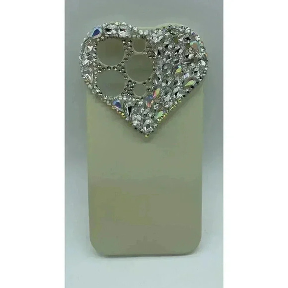 3D Rhinestone Heart Bling Case for iPhone 14 Pro Shockproof Soft TPU - Picture 1 of 9